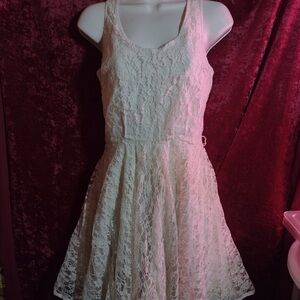 Elegant Feminine White Lace A line Dress